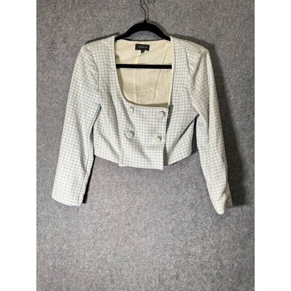 Majorelle Revolve Blazer Women M Cropped Checker Wool Jacket Career Office - Picture 1 of 6